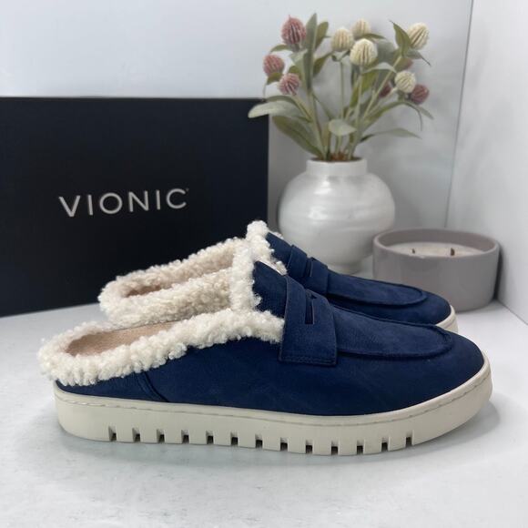 Vionic Uptown Mule Faux Shearling Lined Slip On Shoes Peacoat Blue Womens 9M - Picture 3 of 10